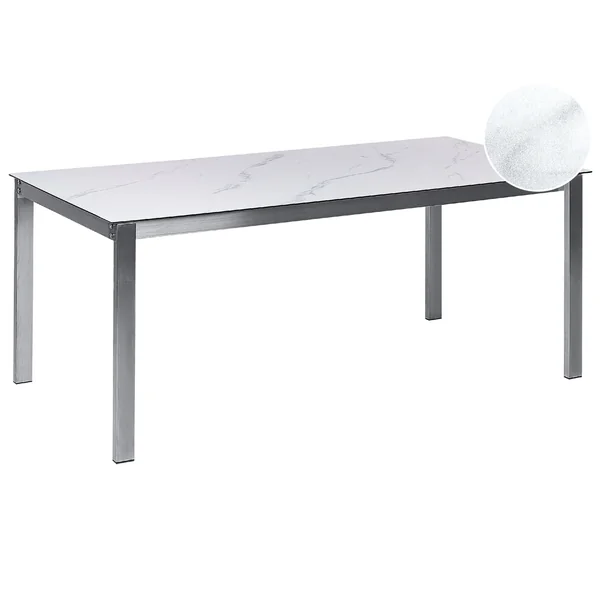 Table de salle à manger de jardin COSOLETO 180 cm 90 cm Effet marbre Verre Blanc