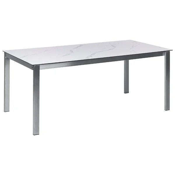 Table de salle à manger de jardin COSOLETO 180 cm 90 cm Effet marbre Verre Blanc