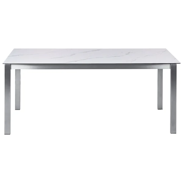 Table de salle à manger de jardin COSOLETO 180 cm 90 cm Effet marbre Verre Blanc