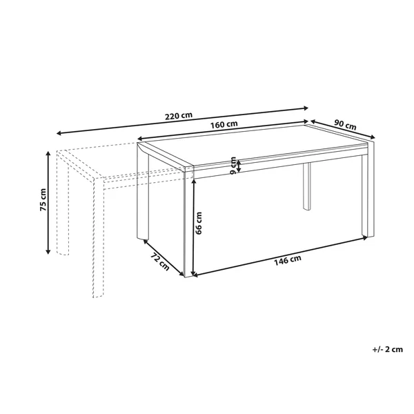 Table de salle à manger de jardin extensible BINASCO 160/220 cm 90 cm Effet pierre Gris