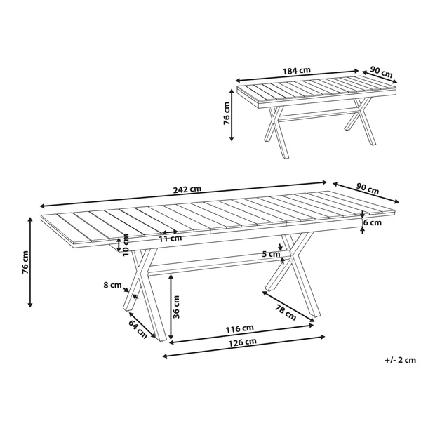 Table de salle à manger de jardin extensible FANES 184/242 cm 90 cm Métal Gris graphite