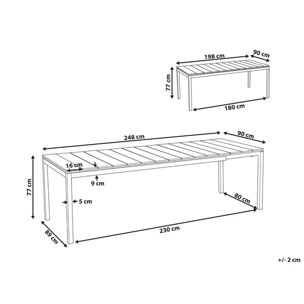 Table de salle à manger de jardin extensible TOFANE 198/248 cm 90 cm Gris