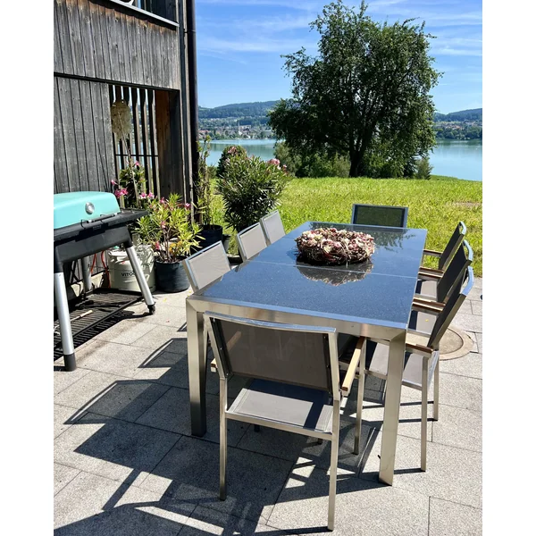 Table de salle à manger de jardin GROSSETO 220 cm 100 cm Poli Granit Noir