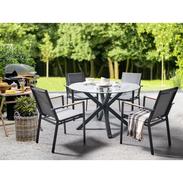 Table de salle à manger de jardin MALETTO 120 cm 120 cm Verre Noir