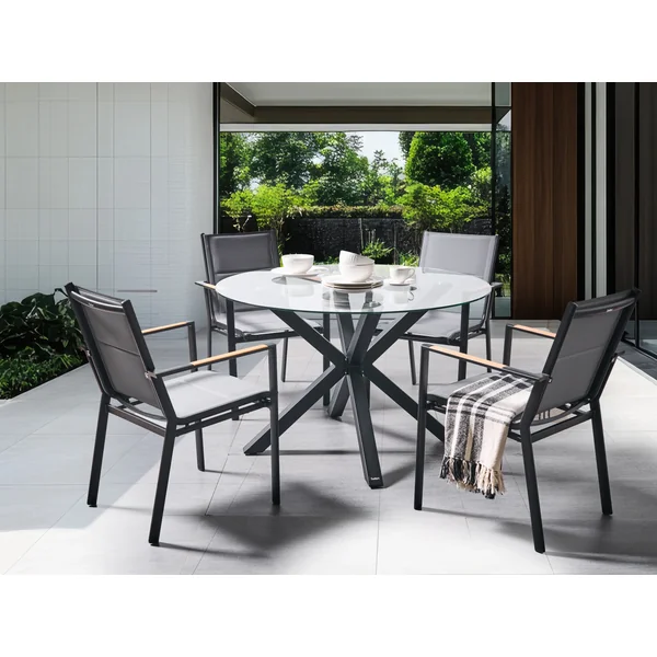 Table de salle à manger de jardin MALETTO 120 cm 120 cm Verre Noir