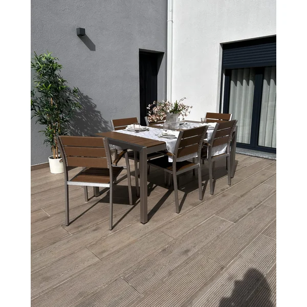 Table de salle à manger de jardin VERNIO 180 cm 90 cm Métal Marron