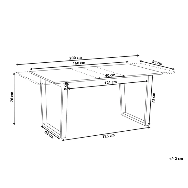 Table de salle à manger extensible CAMDEN Frêne foncé 160/200 cm 95 cm
