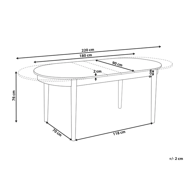 Table de salle à manger extensible LARTO Frêne foncé 180/220 cm 90 cm