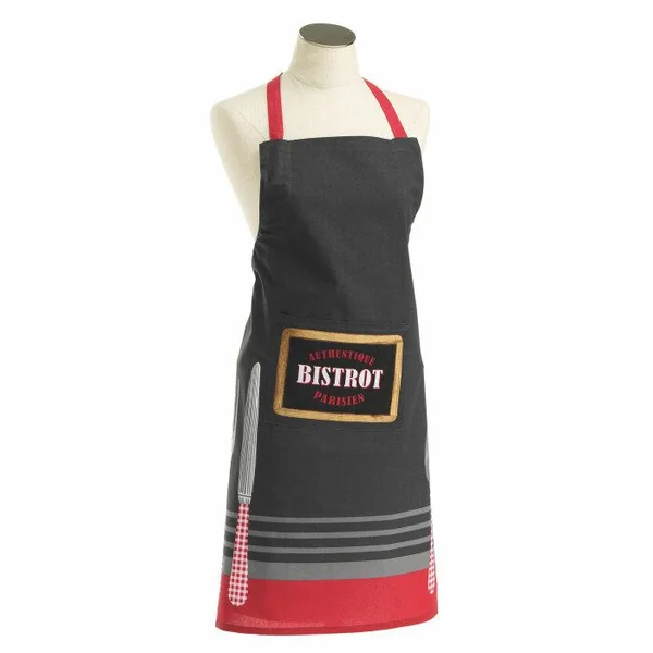 TABLIER ET POCHE 60X84 CM COTON IMPRIME AU BISTROT ROUGE