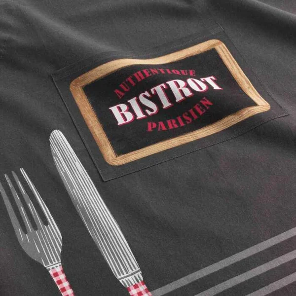TABLIER ET POCHE 60X84 CM COTON IMPRIME AU BISTROT ROUGE