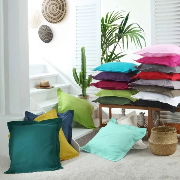 TAIE D OREILLER VOLANT PLAT 50X70CM UNI 57 FILS LINA KAKI