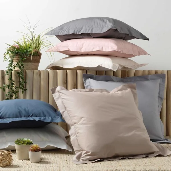 TAIE OREILLER VOLANT PLAT 50X70CM PERCALE UNI GRIS P BOURDON