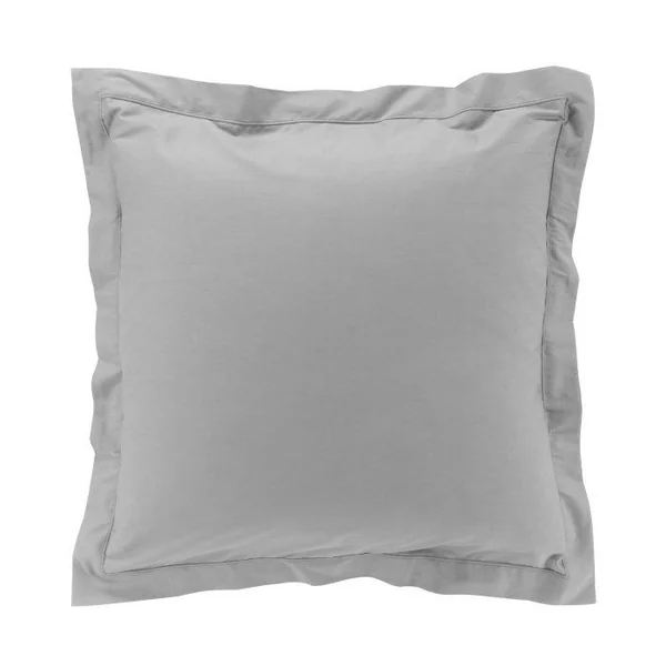 TAIE OREILLER VOLANT PLAT 63X63CM PERCALE UNI GRIS P BOURDON