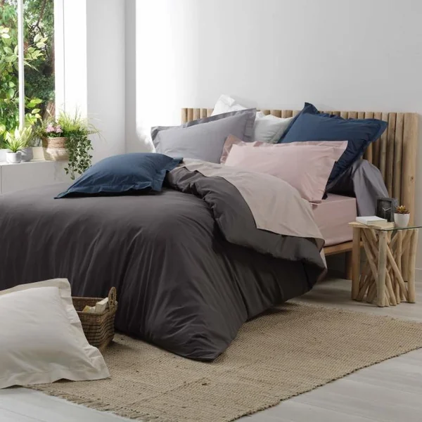 TAIE OREILLER VOLANT PLAT 63X63CM PERCALE UNI NAT P BOURDON