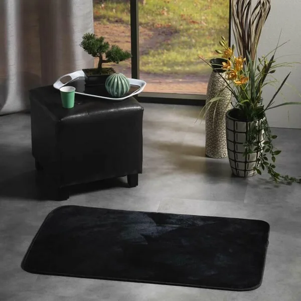 TAPIS RECTANGLE 50X80CM FLANELLE UNIE FLANOU NOIR