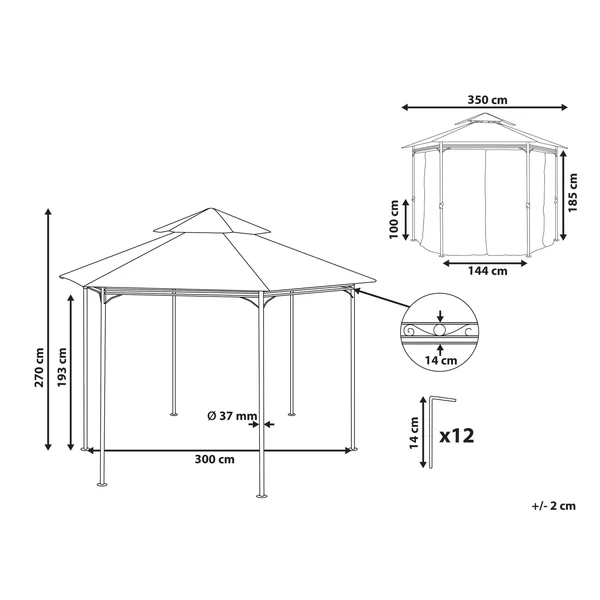 Tonnelle de jardin PORTEL Métal 350 cm 350 cm Gris graphite