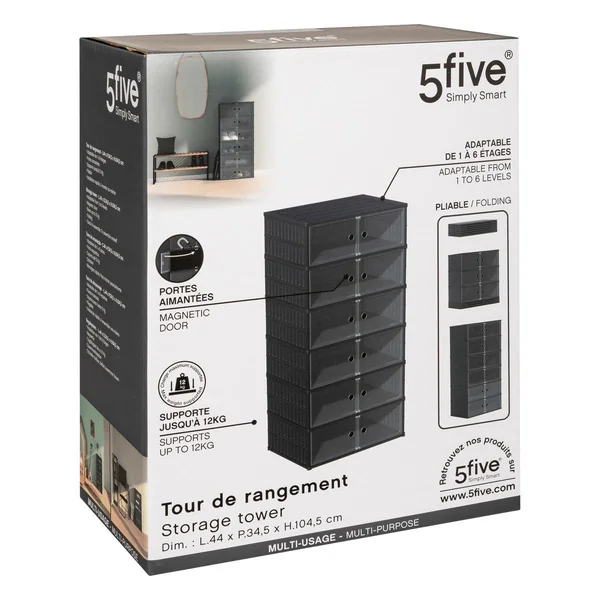 TOUR DE RANGEMENT PLIABLE 6 ETAGES PLASTIQUE