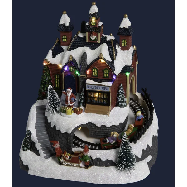 VILLAGE DE NOEL ATELIER KDO ET TRAIN A PILE 12 LEDS