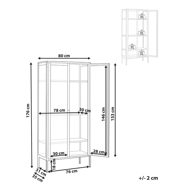 Vitrine en verre avec éclairage LED HARTY Métal 80 cm Marron doré