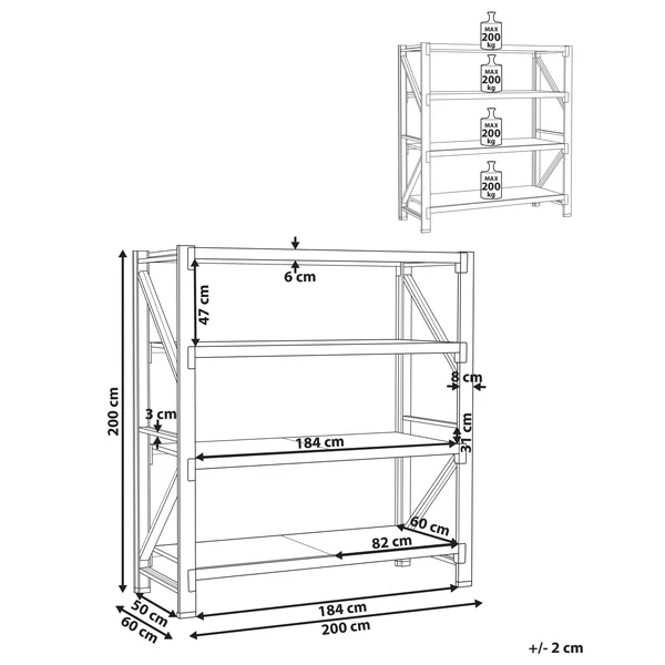 Étagères de garage FIUGGI Métal 200 cm 60 cm Noir